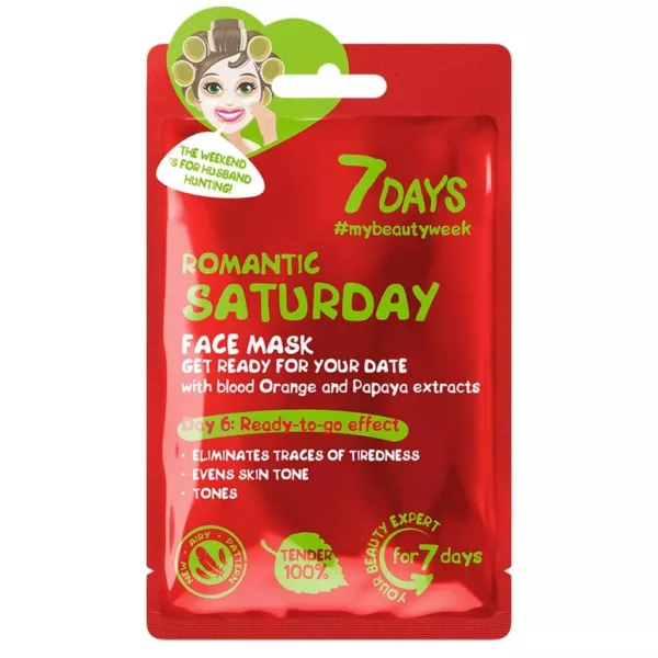 7Days-Romantic-Saturday-textile-face-mask--600x600 ماسک صورت ورقه ای شفاف کننده سون دیز مدل Romantic Saturday - Image 1