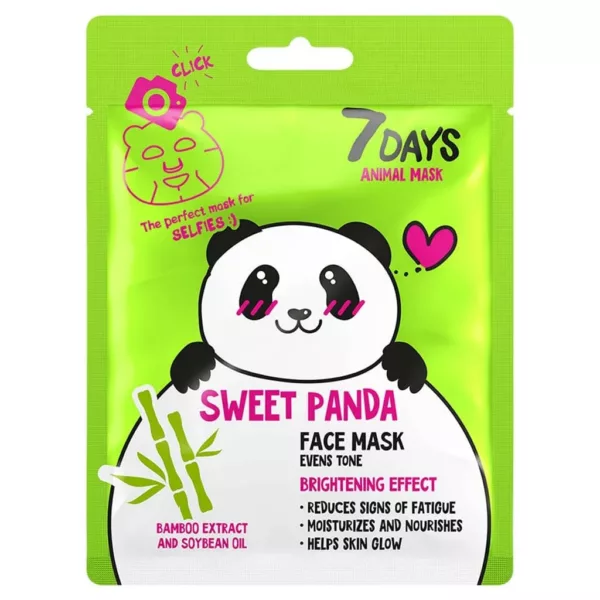 Animal-fabric-face-mask-SWEET-PANDA-600x600 ماسک صورت ورقه ای شفاف کننده سون دیز مدل Sweet Panda - Image 1