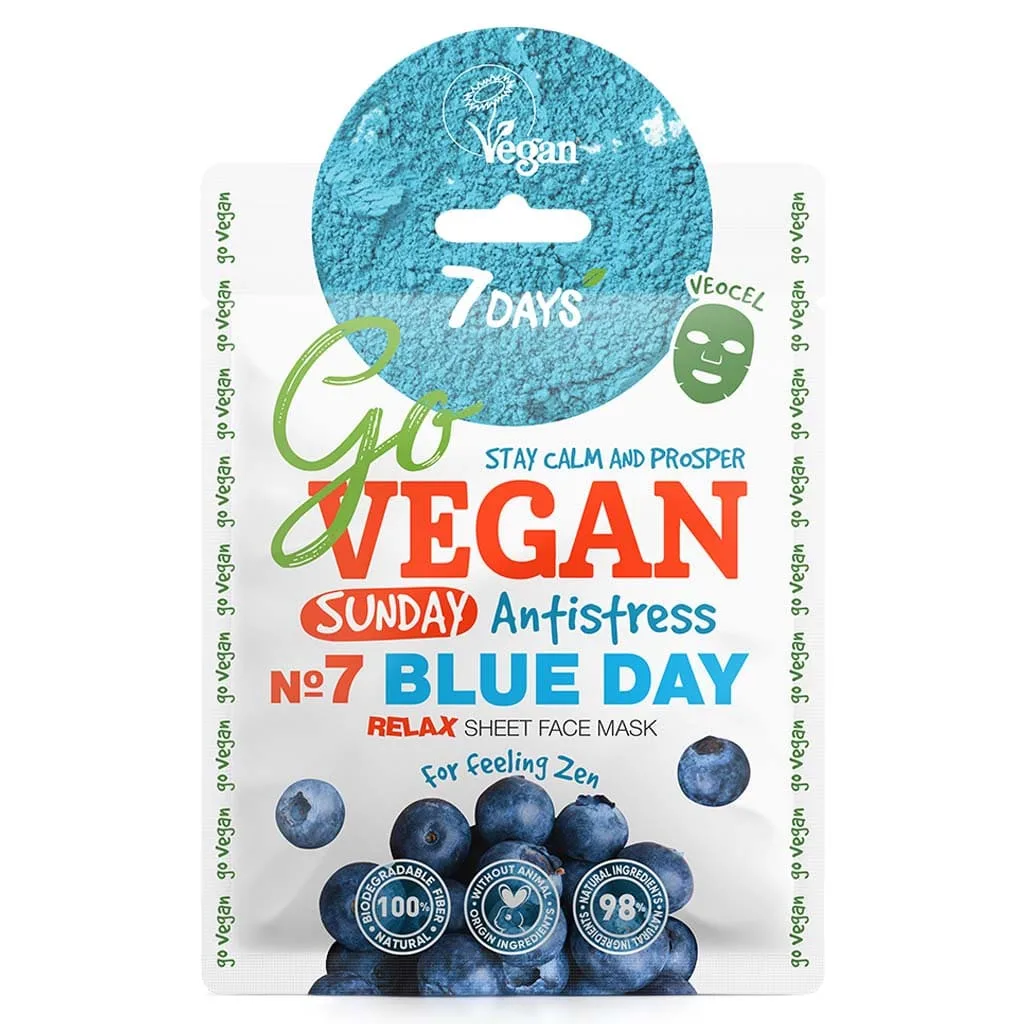 Relaxing-face-sheet-mask-Sunday-BLUE-DAY ماسک صورت ورقه ای وگان سون دیز ضد استرس مدل Blue Day - Image 1