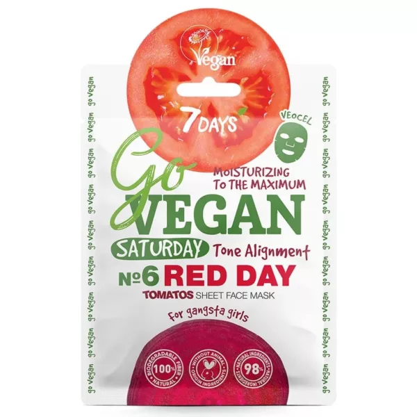 Tomatos-face-sheet-mask-Saturday-RED-DAY-600x600 ماسک صورت ورقه ای مرطوب کننده سون دیز مدل Red Day - Image 1